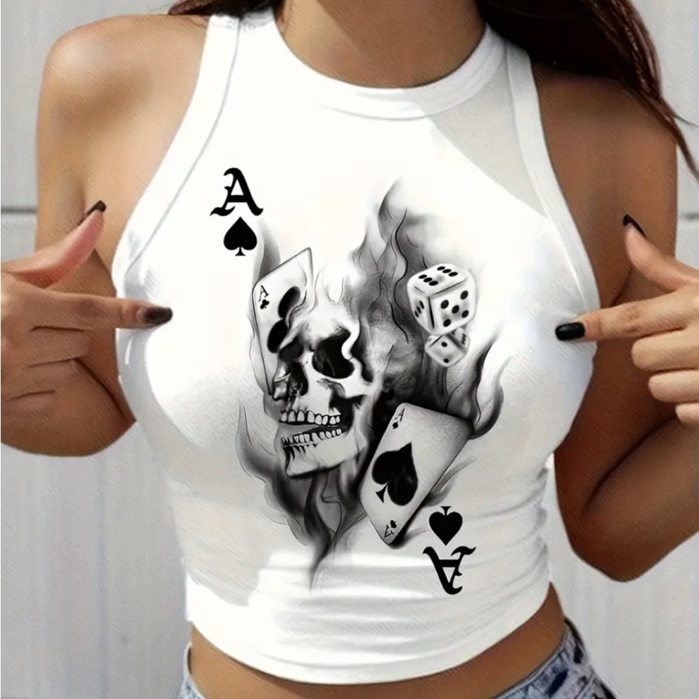 - White Skull Graphic Women's Tank Top - Picture 1 of 5